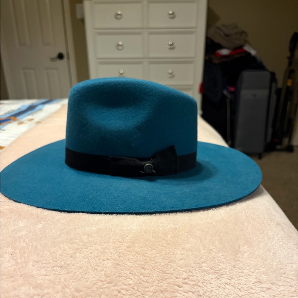 Charlie 1 Horse Teal Wide-Brim Fedora Hat